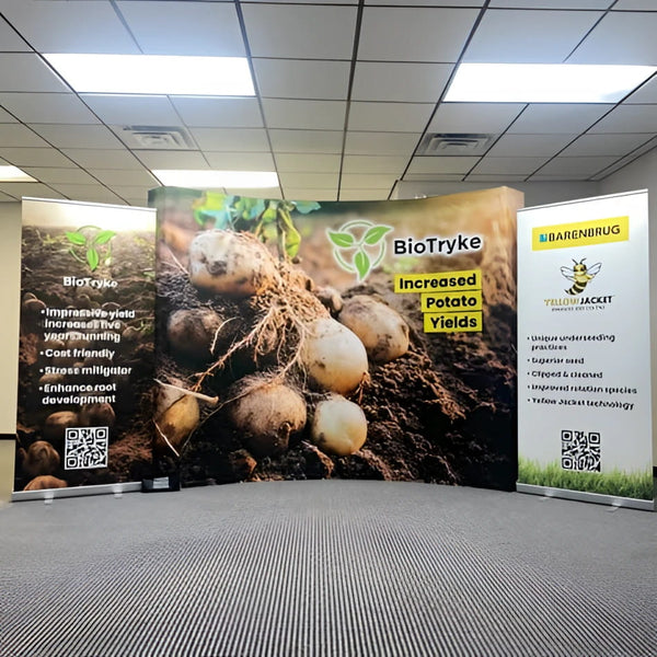 10ft Curved Pop Up Fabric Display with potato harvest banner