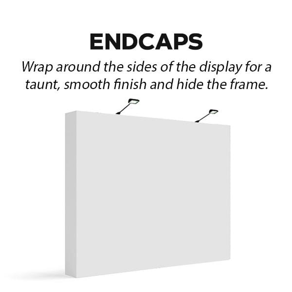 White fabric endcaps for seamless 10ft curved pop up display podium