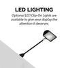 Black LED clip-on gooseneck light on 10ft curved pop up podium kit