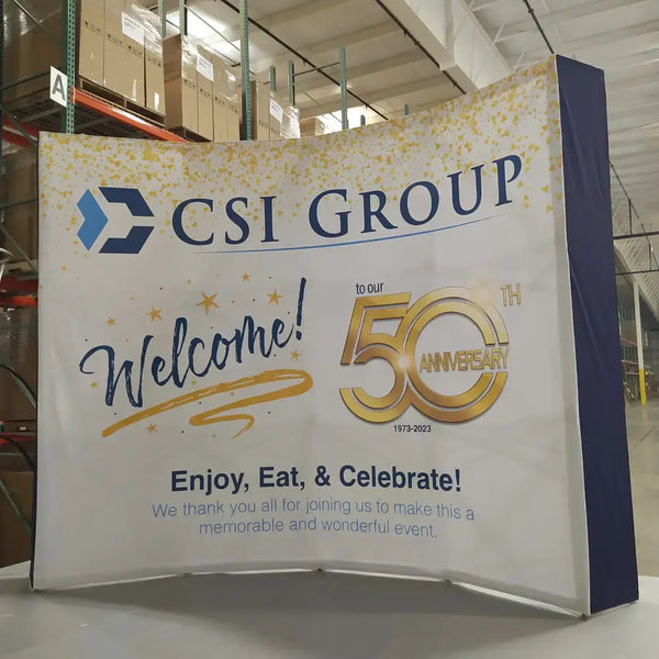 Our 10ft Curved Pop Up Fabric Display Podium Kit includes a hard shipping case with wheels that can be used as podium