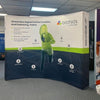Our 10ft Curved Pop Up Fabric Display Podium Kit includes a hard shipping case with wheels that can be used as podium