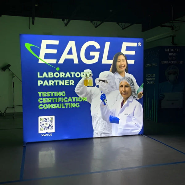 Blue LED SEG lightbox displays Eagle logo and women with beer mugs