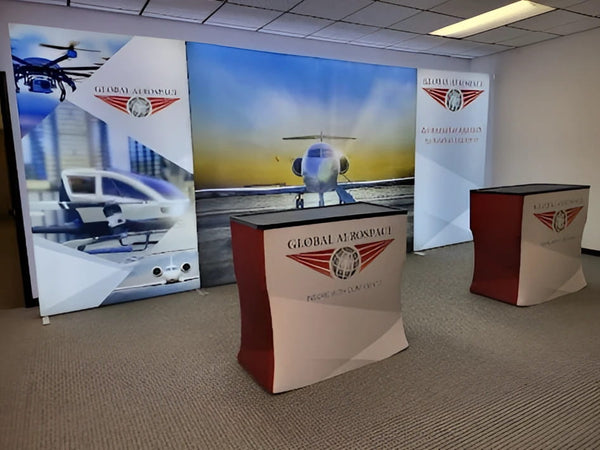 Red and white Global Aerospace SEG lightbox display table
