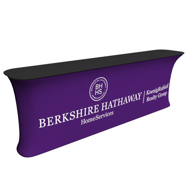 Purple Berkshire Hathaway HomeServices stretch banner on 10ft tension fabric counter