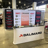 White fabric 10ft straight tension display with red Dalimaro logo