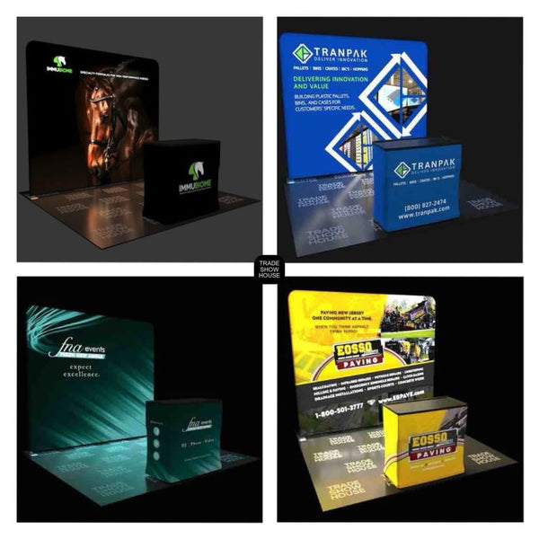 10ft straight tension fabric display kit with four custom booth setups