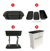 Black plastic stand with rectangular tray for 10ft straight tension fabric display