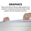 Purple silicone edge graphic inserted into white plastic frame of 10ft x 8ft Heavy-Duty Pro Light Box Display