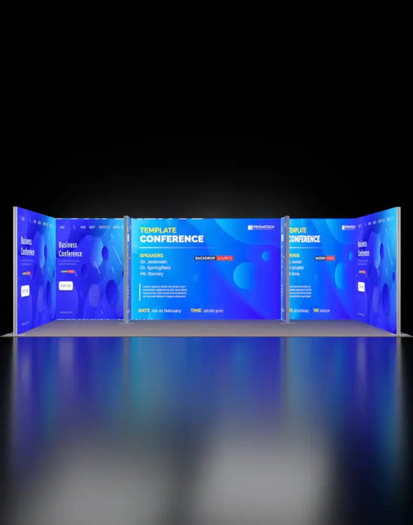 Our 10x10 Frameless SEG Lightbox Display Kit 02 combines one 10ft and two 3ft Displays for a more private inline booth