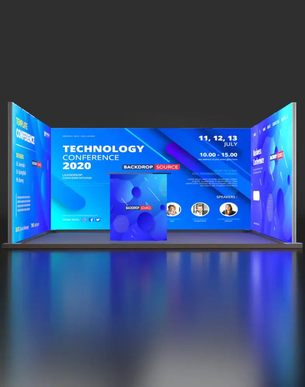 Our 10x10 Frameless SEG Lightbox Display Kit 02 combines one 10ft and two 3ft Displays for a more private inline booth