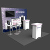 White and pink Scopio 10x10 frameless SEG lightbox TV booth with purple backdrop