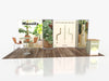 Mossify 10x20 Eco-Modular Backlit Exhibit Kit 05 booth with modern white panels, green plants, wood floor