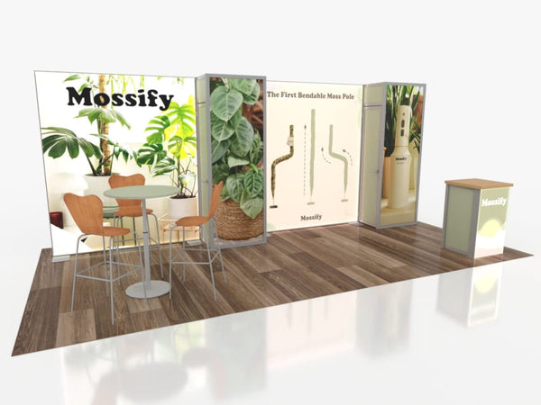 Mossify’s first bendable moss pole in sleek white-green display with diagrams