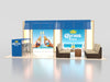 Blue Corona Extra bar seating display with beach backdrop in 10x20 Eco-Modular Backlit Exhibit Kit 18