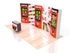 Orange and white gigantic candy booth with colorful chocolate bars in 10x20 Eco-Modular kit