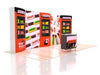 Gigantic candy booth with orange pink panels and chocolate graphics in 10x20 Eco-Modular Backlit Shelving Exhibit Kit 11