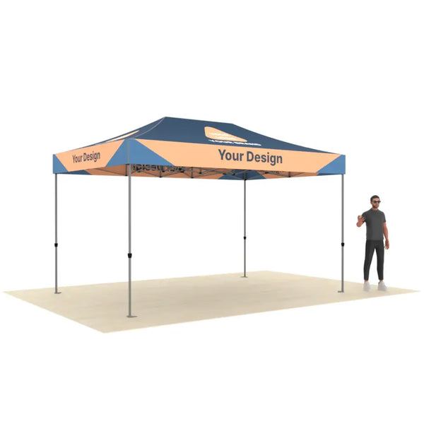 Our 15ft Custom Pop Up Canopy Tent features a lightweight, stable rust-resistant aluminum frame and is perfect