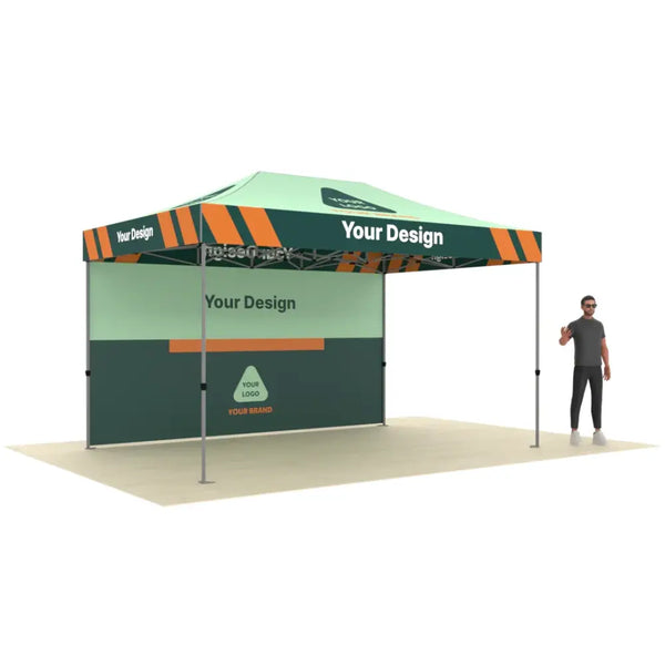 Our 15ft Custom Pop Up Canopy Tent features a lightweight, stable rust-resistant aluminum frame and is perfect