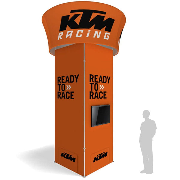 15ft Square Tension Fabric Tower Display with 10ft Rotating Circle Hanging Sign - Towers