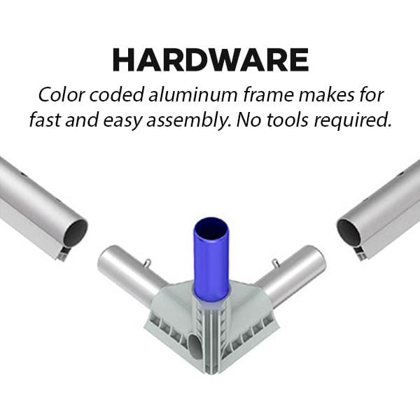 Silver aluminum frame corner connector with blue tube for 20ft Backlit SEG Light Box Wall