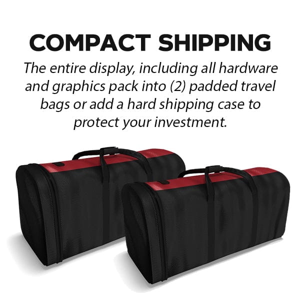 Black and red padded bags for 20ft SEG light box shipping