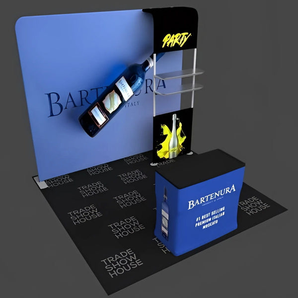 Blue Bartenura wine bottle on 28’’ Partial Waterfall Shelving Display