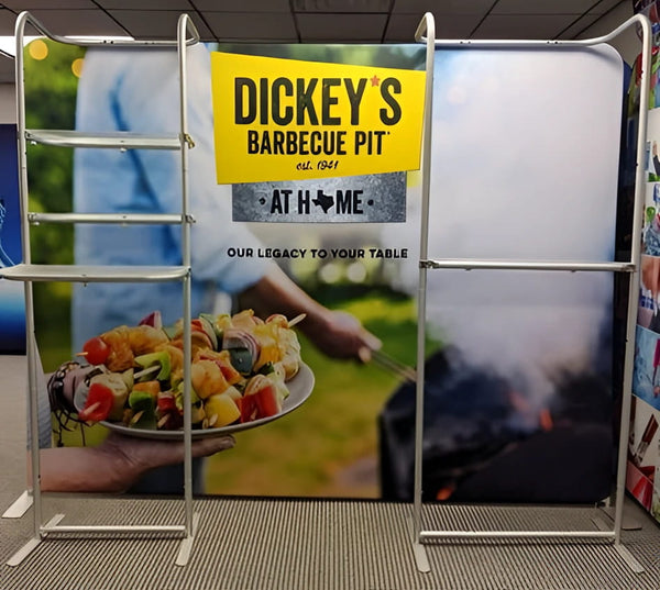 28’’ Partial Waterfall Shelving Display with Dickey’s Barbecue Pit Ad