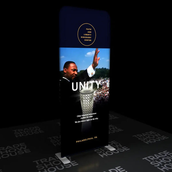 Our 3ft Backlit Tension Fabric Display is an ultra-bright and vivid portable backlit trade show display that showcase