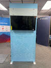 Light blue 3ft frameless SEG lightbox kiosk with black touchscreen