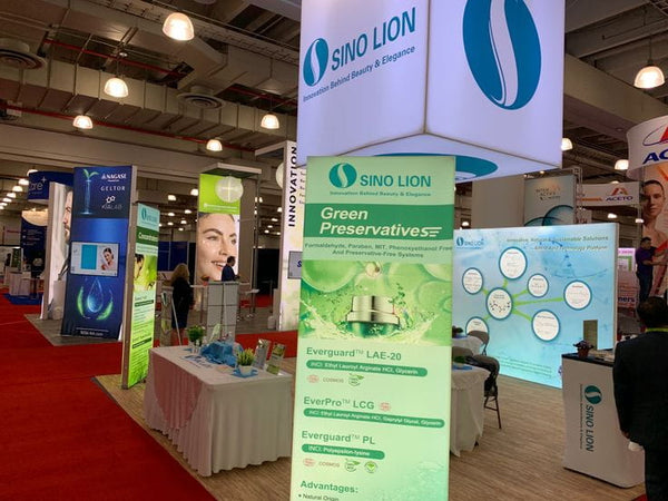 Sino Lion green preservatives SEG lightbox banner with metallic jar and leaves