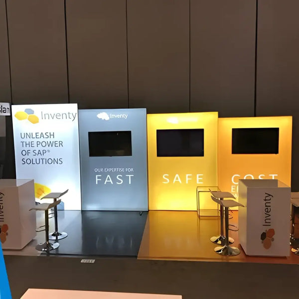 Sleek 4.5ft Frameless SEG Lightbox Booth with Inventy Logo and SAP Solutions