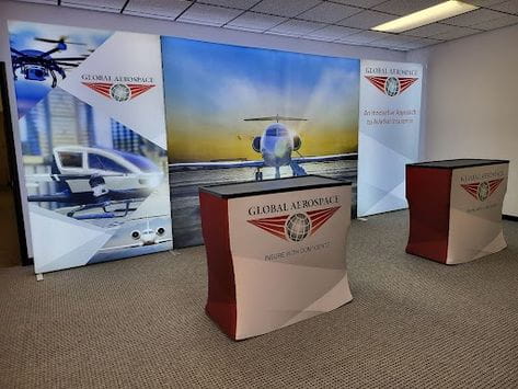 Red and white Global Aerospace SEG lightbox display table