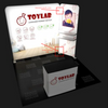 White Toylab trade show stand with red logo and 50mm/32mm aluminum butterfly clamp