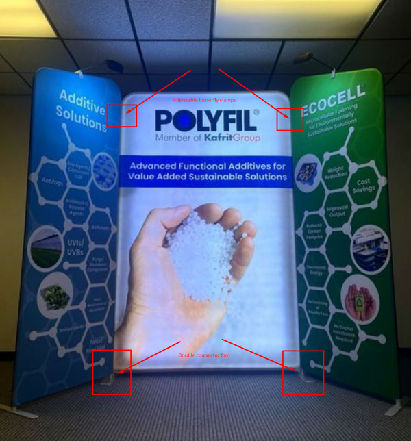Blue green Polyfil banner showing hand holding white granular additive