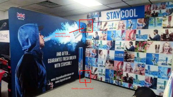 Blue staycool banner with hooded man and cooling products on 50mm double inline foot
