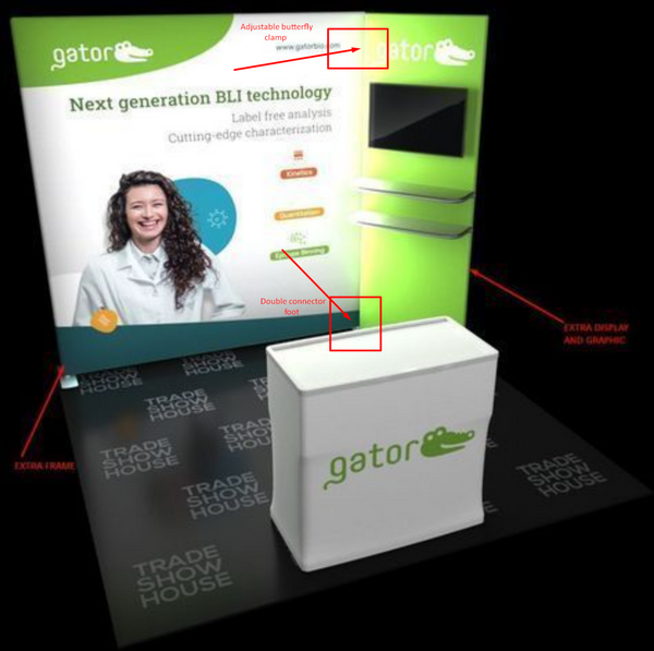 White Gator 50mm/50mm Double Inline Foot trade show booth with green logo