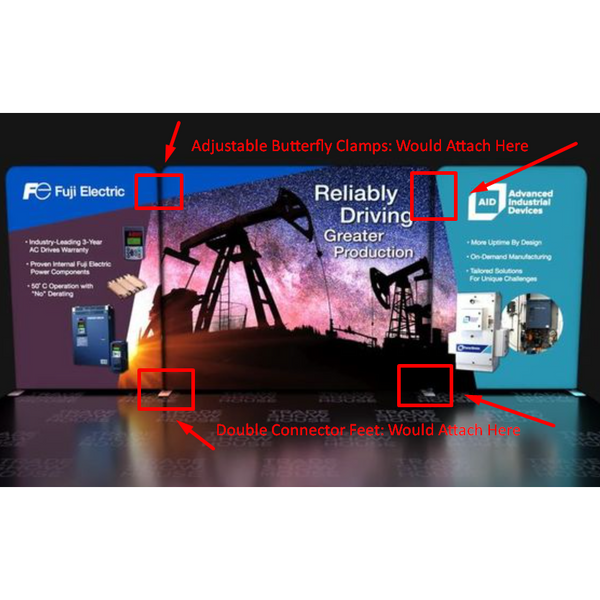 Fuj Electric blue and black industrial banner with oil pump and power solutions text for 50mm double overlapping foot