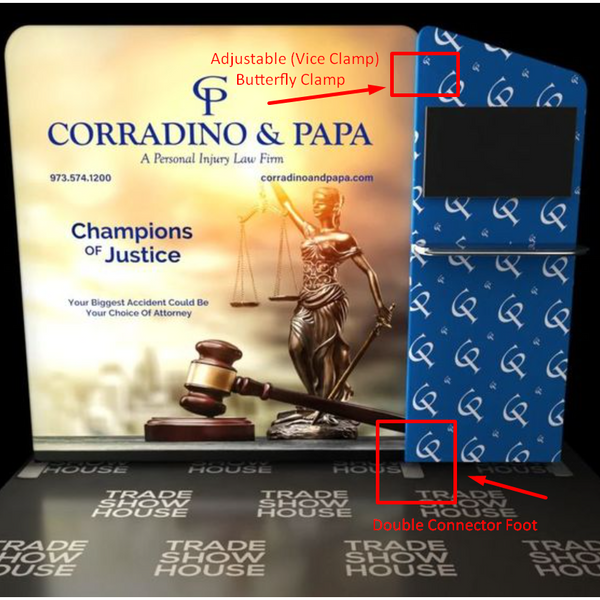 Blue patterned 50mm/50mm double overlapping foot display stand with adjustable vice clamp