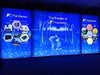 Blue illuminated Fujitsu panels on 5ft backlit tension fabric display