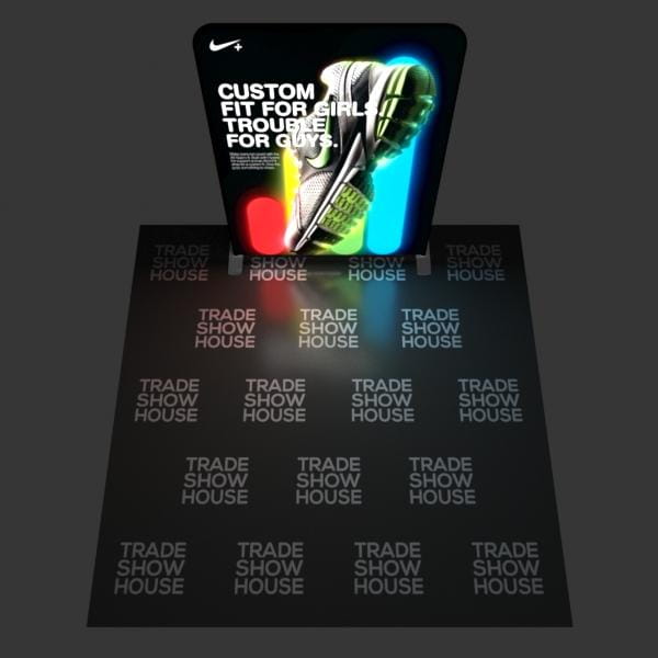 Glowing neon-lit Nike shoe display in 5ft backlit tension fabric graphic