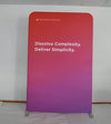 Vibrant red-to-purple gradient 5ft Tension Fabric Banner Stand with Dissolve Complexity text