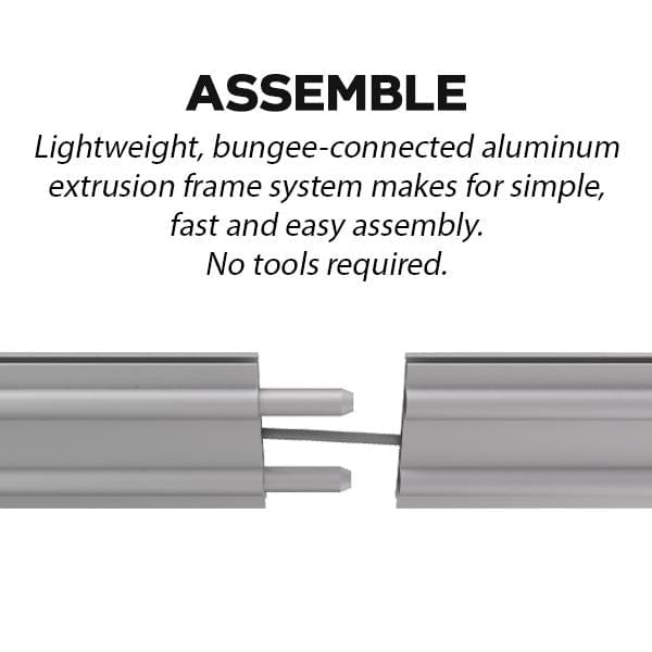 Silver aluminum extrusion frame with bungee connection for 6.5ft frameless SEG lightbox half wall display