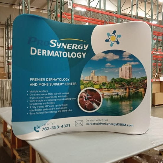 Our 6ft Curved Tabletop Tension Fabric Display is a sleek and modern that quickly assembles in just 5 minutes. slide