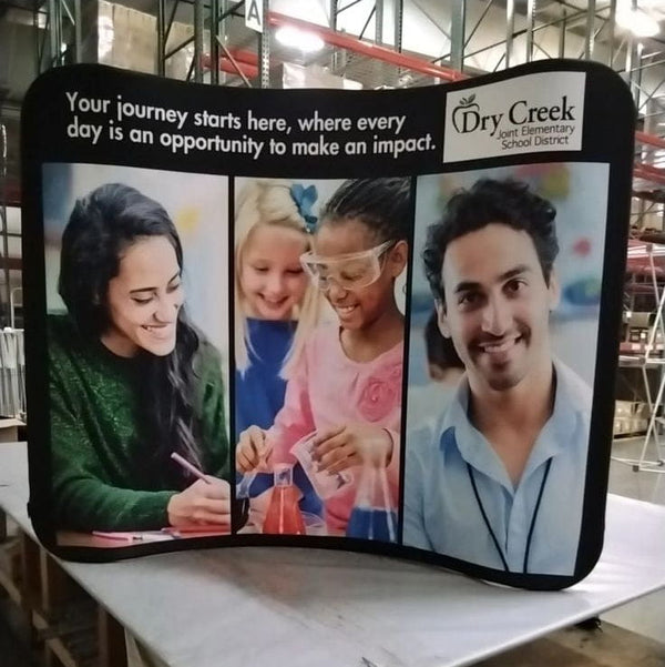 Our 6ft Curved Tabletop Tension Fabric Display is a sleek and modern that quickly assembles in just 5 minutes. slide
