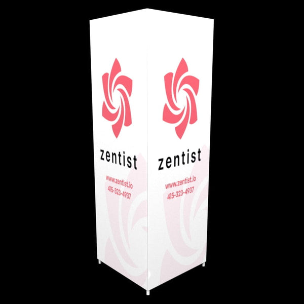 White backlit SEG light box tower with pink Zentist flower logo