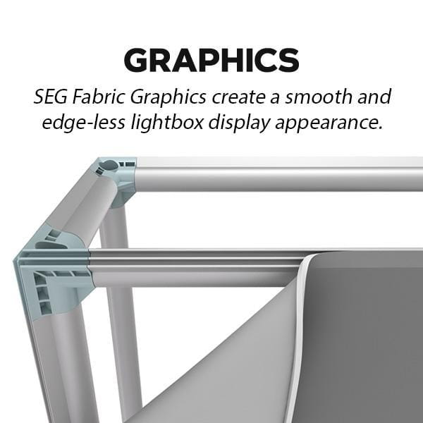 8ft Backlit SEG Light Box Wall with silver aluminum frame and light gray fabric graphics