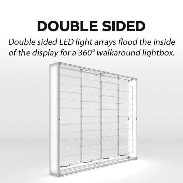 8ft backlit SEG light box wall with sleek double-sided LED and silver frame