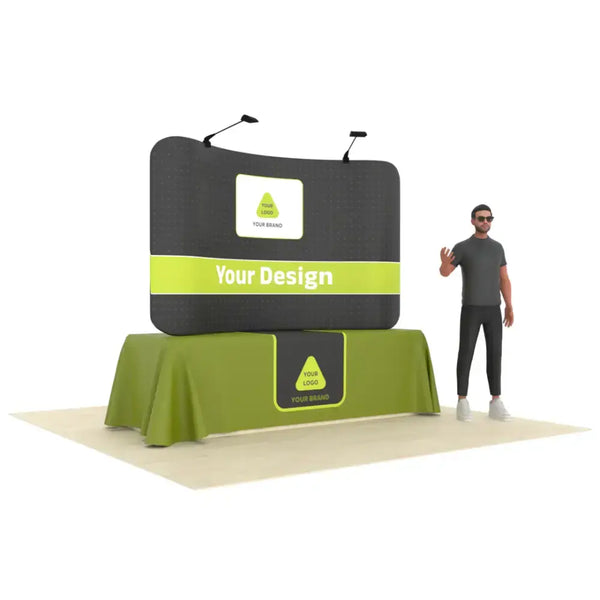 Our 8ft Curved Tabletop Tension Fabric Display is a sleek and modern tabletop display that quickly assembles in just 5