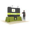 Our 8ft Curved Tabletop Tension Fabric Display Kit includes a custom printed fitted table cover to match your display