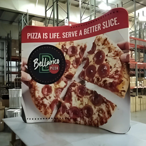 Bellano pepperoni pizza ad on 8ft curved fabric display